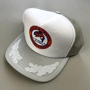 Vintage Fishing Hat Cap Snapback Trucker Gray Canada Alaska Nature Outdoor 80s